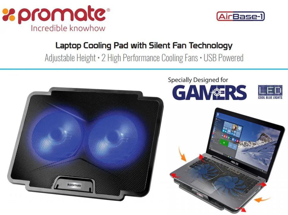 PROMATE AirBase-1 Laptop Coolspot Anywhere Ultra Cooling Pad AIRBASE-1.BLK - LX2001 - Homewares, Outdoor, Phone Accessories, Cases, Speakers, Headphones + More -