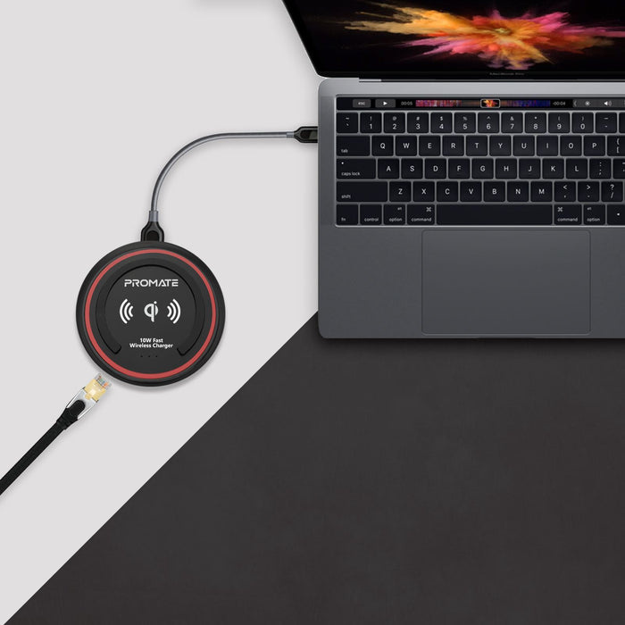 PROMATE All-in-1 USB-C Hub w/ 100W Power Delivery & 10W Qi - Black CENTERHUB.BLK