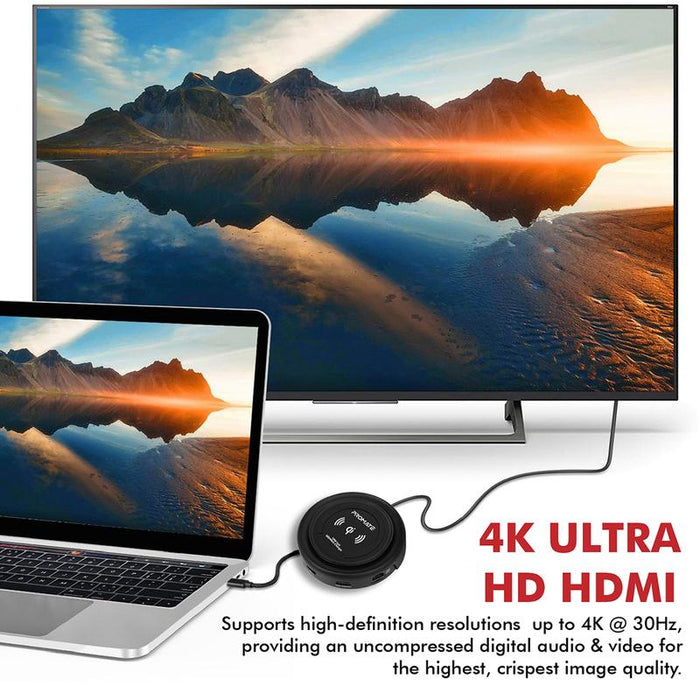 PROMATE All-in-1 USB-C Hub w/ 100W Power Delivery & 10W Qi - Black CENTERHUB.BLK