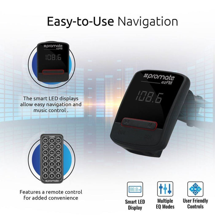 PROMATE Car FM Modulator Transmitter - Playback from USB / MicroUSB / AUX 3.5mm EZFM