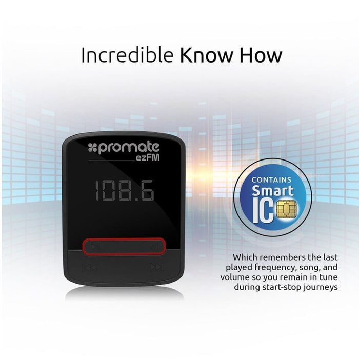 PROMATE Car FM Modulator Transmitter - Playback from USB / MicroUSB / AUX 3.5mm EZFM