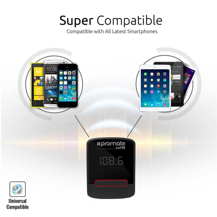PROMATE Car FM Modulator Transmitter - Playback from USB / MicroUSB / AUX 3.5mm EZFM