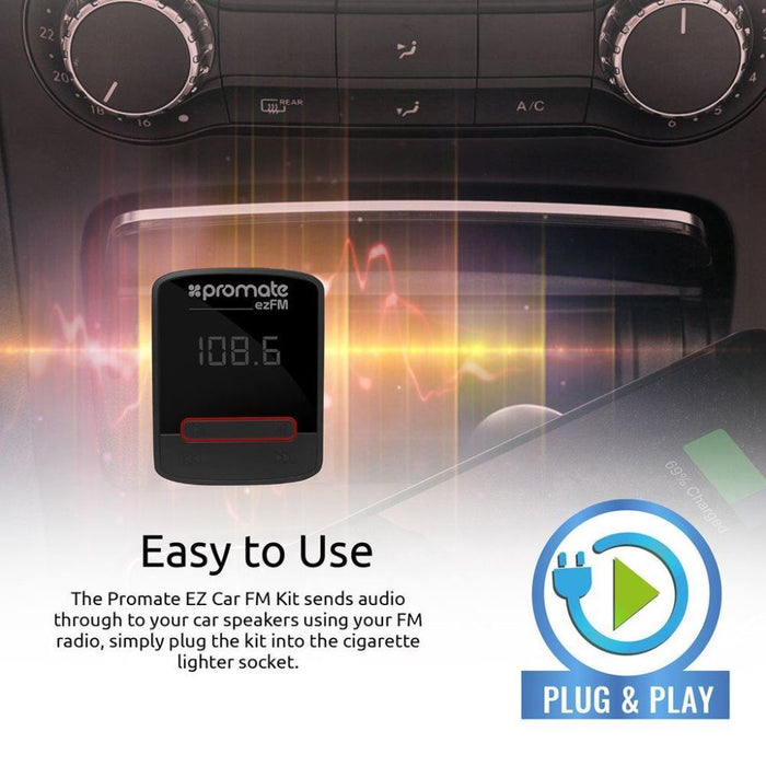 PROMATE Car FM Modulator Transmitter - Playback from USB / MicroUSB / AUX 3.5mm EZFM
