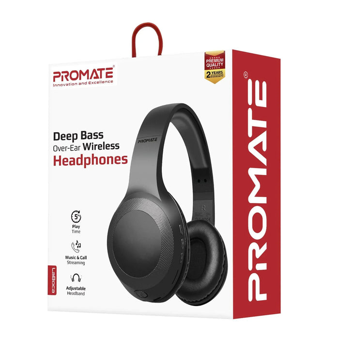 PROMATE Deep Bass Bluetooth Wireless Over-Ear Headphones - Black LABOCA.BLK - LX2001 - Homewares, Outdoor, Phone Accessories, Cases, Speakers, Headphones + More -
