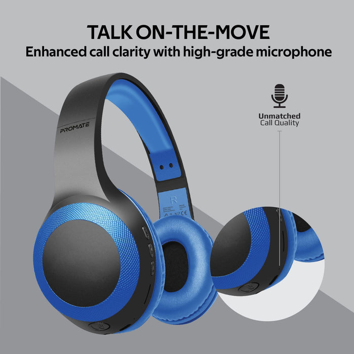 PROMATE Deep Bass Bluetooth Wireless Over-Ear Headphones - Blue LABOCA.BL