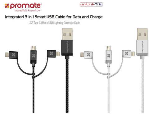 PROMATE MicroUSB USB-C & Lightning Connector USB Cable