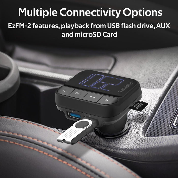 PROMATE Wireless In-Car FM Transmitter - Playback from USB / MicroUSB / AUX 3.5mm EZFM-2