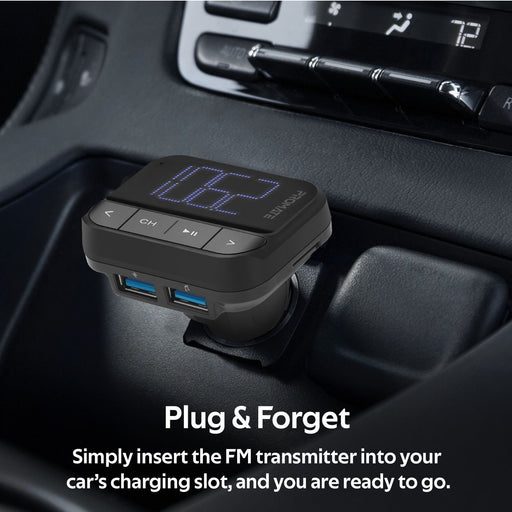 PROMATE Wireless In-Car FM Transmitter - Playback from USB / MicroUSB / AUX 3.5mm EZFM-2