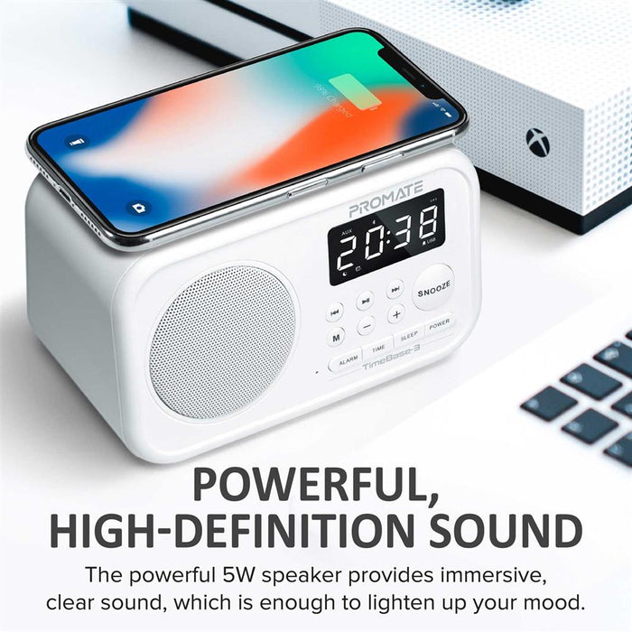 PROMATE Wireless Retro Speaker With Qi Wireless Charger & LED Alarm