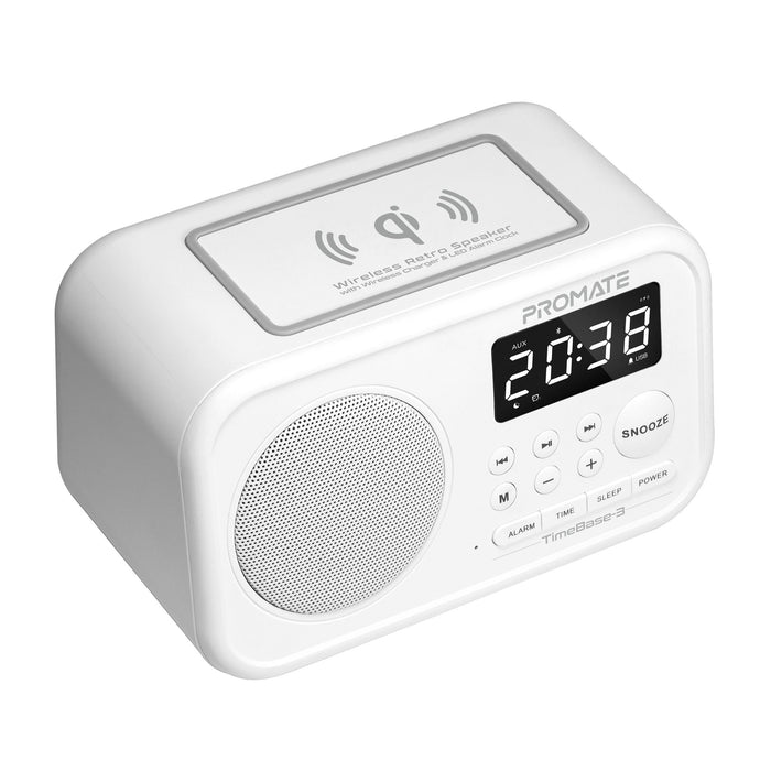 PROMATE Wireless Retro Speaker With Qi Wireless Charger & LED Alarm