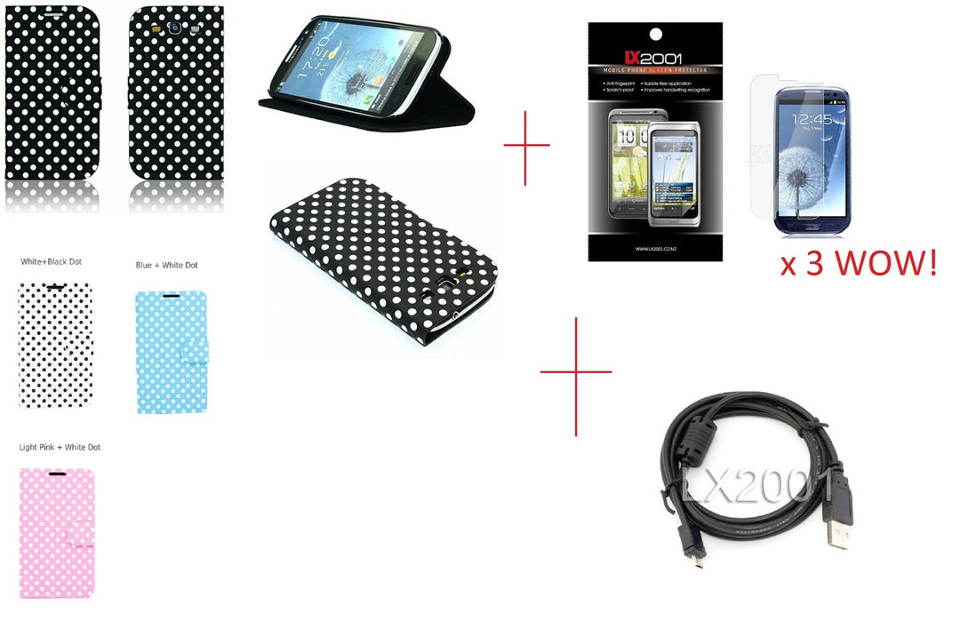 Samsung Galaxy S3 Case PC Cable Polka Dot Leather