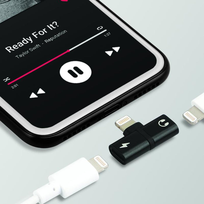 Promate 2-In-1 Audio & Charging Adaptor w/ Lightning Connector - Black IHINGE-LT.BLK