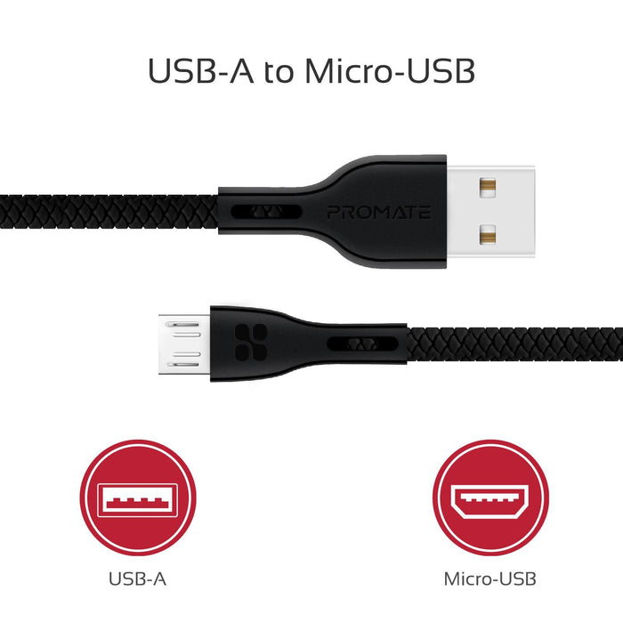 Promate Micro USB Charge & Sync Cable 1.2m - Black POWERBEAM-M.BLK