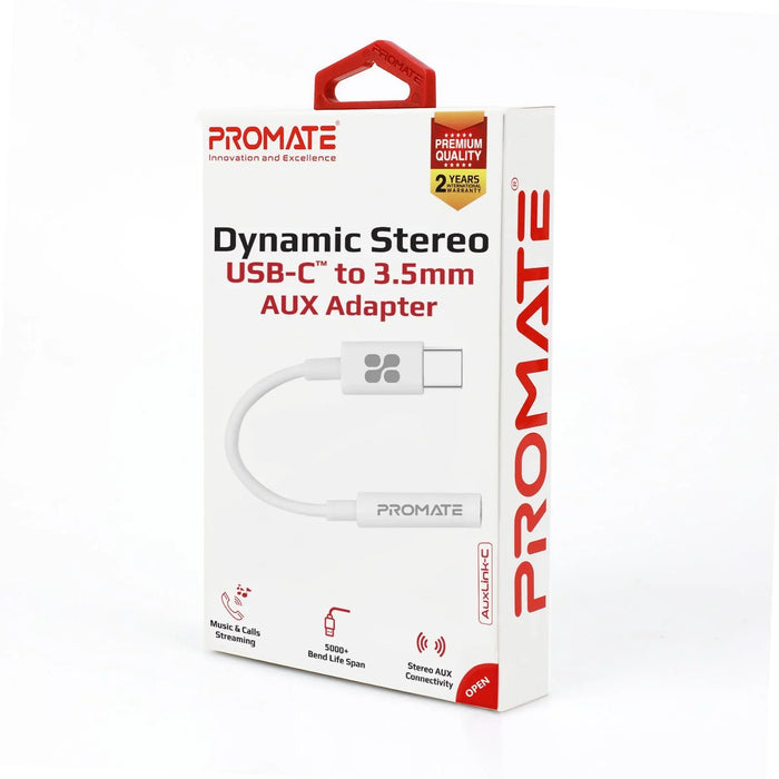 Promate USB-C to 3.5mm AUX Adapter - White AUXLINK-C.WHT - LX2001 - Homewares, Outdoor, Phone Accessories, Cases, Speakers, Headphones + More -
