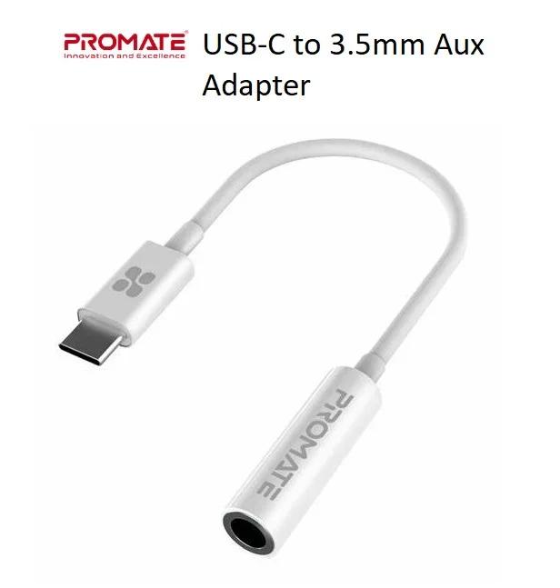Promate USB-C to 3.5mm AUX Adapter - White AUXLINK-C.WHT - LX2001 - Homewares, Outdoor, Phone Accessories, Cases, Speakers, Headphones + More -