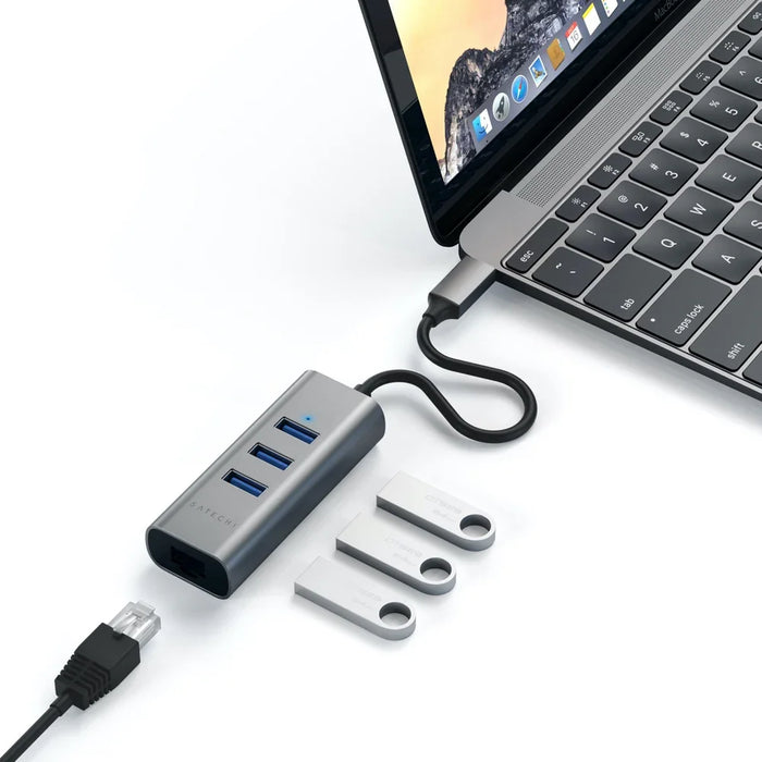 SATECHI TYPE-C 2-in-1 3 Port USB 3.0 Hub & Ethernet Port - Space Grey ST-TC2N1USB31AM 879961007256 - LX2001 - Homewares, Outdoor, Phone Accessories, Cases, Speakers, Headphones + More -