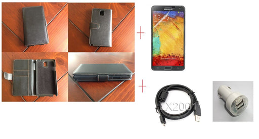 Samsung Note 3 Leather Case Car Charger PC Cable