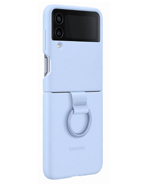 Samsung Galaxy Z Flip4 6.7" Silicone Case Cover w/ Ring - Arctic Blue