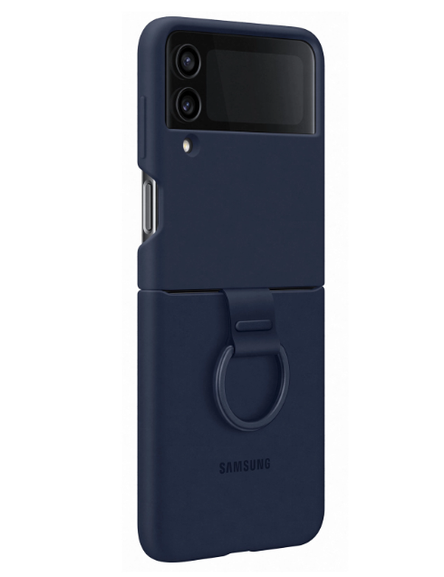 Samsung Galaxy Z Flip4 6.7" Silicone Case Cover w/ Ring - Navy