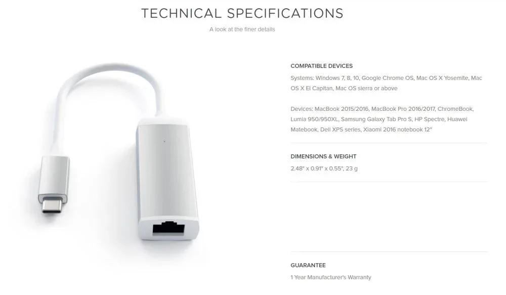 Satechi Type-C / USB-C to Ethernet Adaptor ST-TCENM - LX2001 - Homewares, Outdoor, Phone Accessories, Cases, Speakers, Headphones + More -