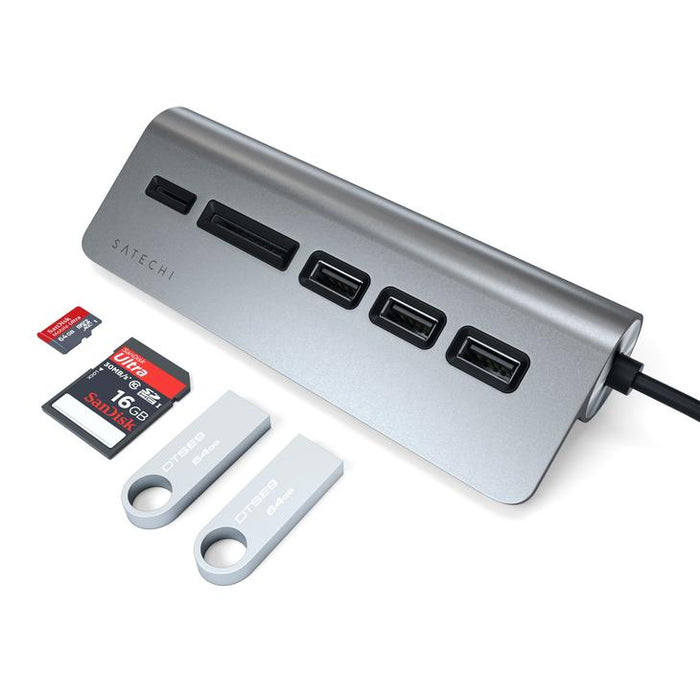 Satechi USB-C Aluminum USB 3.0 Hub & Micro / SD Card Reader - Space Grey ST-TCHCRM 879961007164