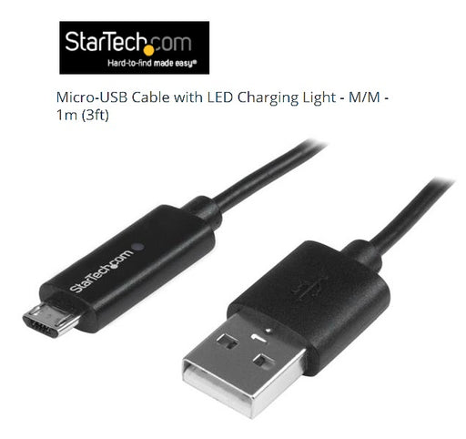Startech Micro USB LED Charging Light Cable USBAUBL1M