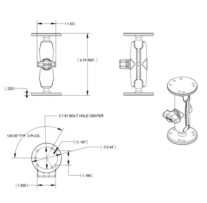 Strike RAM® Universal Double Ball Mount 1 BALL MOUNT WITH 2x 2.5 ROUND BASES - LX2001 - Homewares, Outdoor, Phone Accessories, Cases, Speakers, Headphones + More -