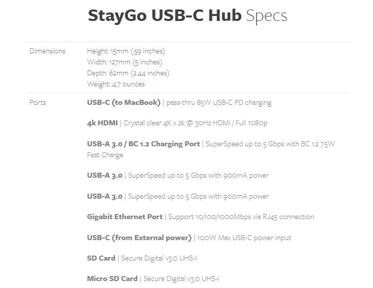 Twelve South StayGo Macbook USB-C Hub with 1M Cable 12-1907 734009102815
