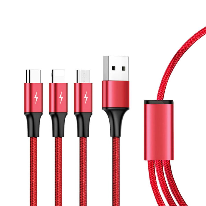 UNITEK USB 3-in-1 Micro USB + Type C + Lightning Cable - Red C4049RD