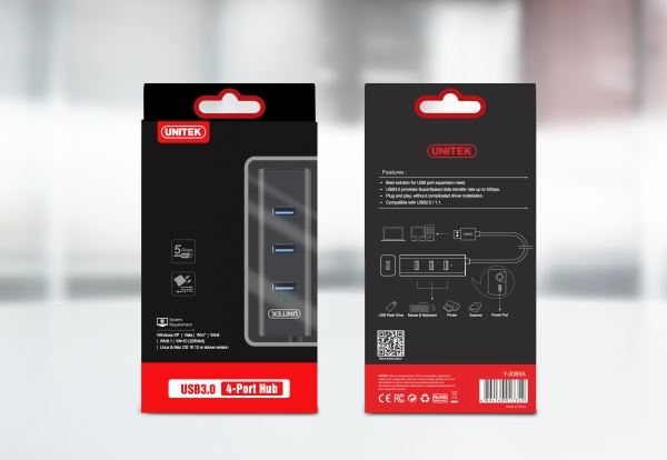 UNITEK USB 3.0 4-Port Hub - Black Y-3089