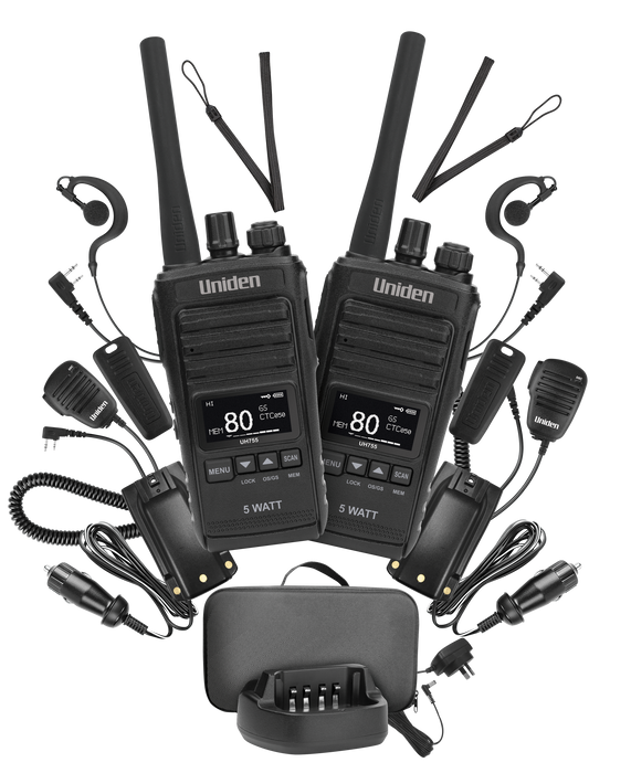 Uniden UH755-2DLX 5 Watt UHF CB Splash-Proof Handheld Radio