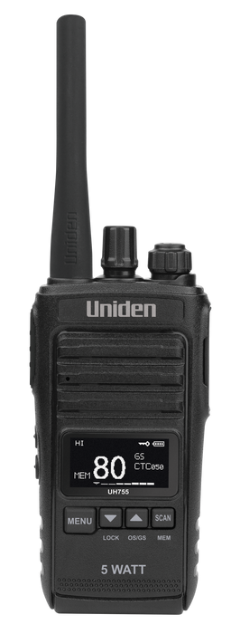 Uniden UH755-2DLX 5 Watt UHF CB Splash-Proof Handheld Radio