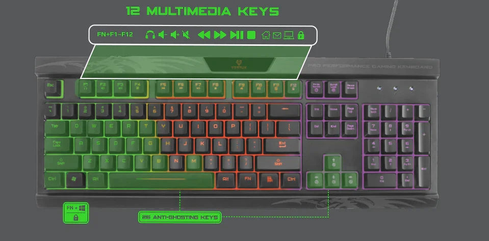 Vertux Pro Performance Gaming Keyboard w/ LED Backlight AMBER - LX2001 - Homewares, Outdoor, Phone Accessories, Cases, Speakers, Headphones + More -