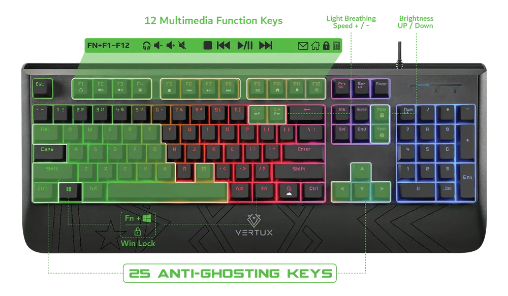 Vertux Rapid Response Mechanical Gaming Keyboard w/ LED Backlight RAIDKEY - LX2001 - Homewares, Outdoor, Phone Accessories, Cases, Speakers, Headphones + More -