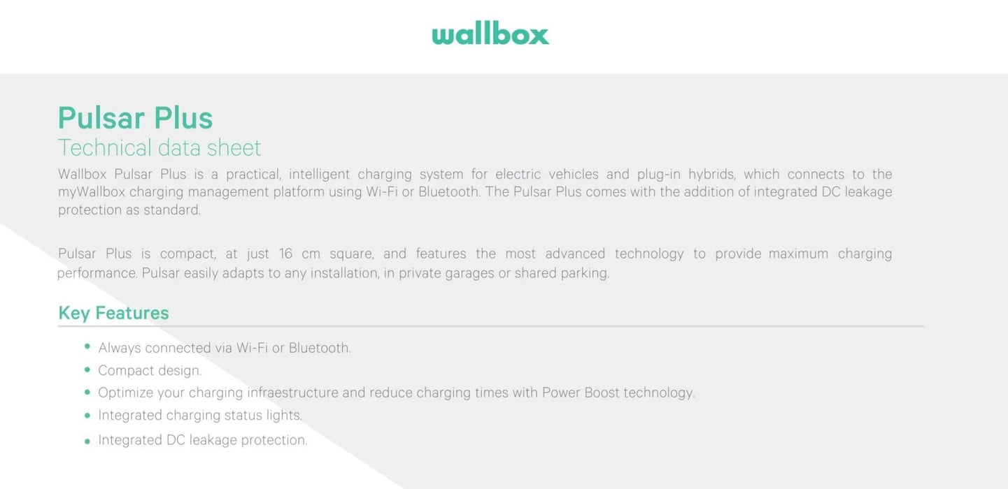 Wallbox Pulsar Plus EV Electric Vehicle Charger - Type 2 - 7M - White - LX2001 - Homewares, Outdoor, Phone Accessories, Cases, Speakers, Headphones + More -