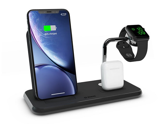 ZENS Qi Wireless Charging Pad - Black 3 in 1 AirPods iPhone Apple Watch
