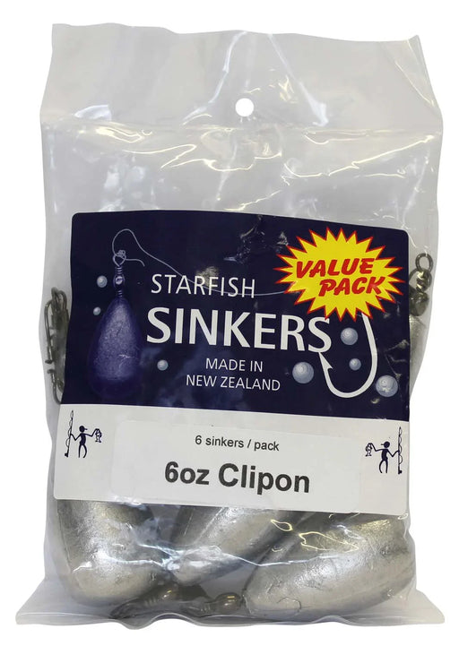 Starfish Clipon Sinker Value Pack 6oz (6 per pack) - LX2001 - Homewares, Outdoor, Phone Accessories, Cases, Speakers, Headphones + More -