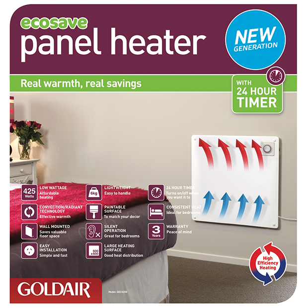 Goldair Ecosave Panel Heater with 24hr Timer GECO255 9420014244589