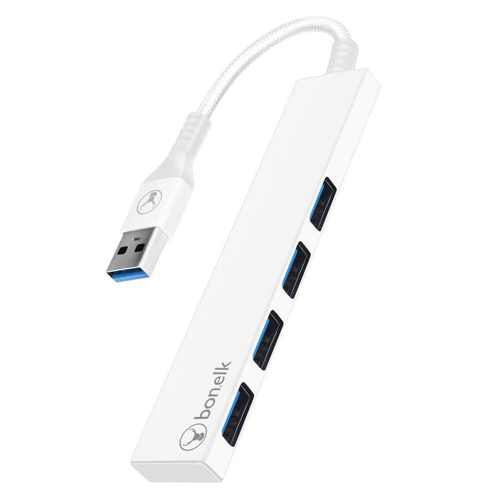 Bonelk Long-Life USB-A to 4 Port USB 3.0 Slim Hub (White)