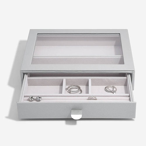Stackers Classic Drawer All In One Jewellery Box With Glass Lid Pebble Grey