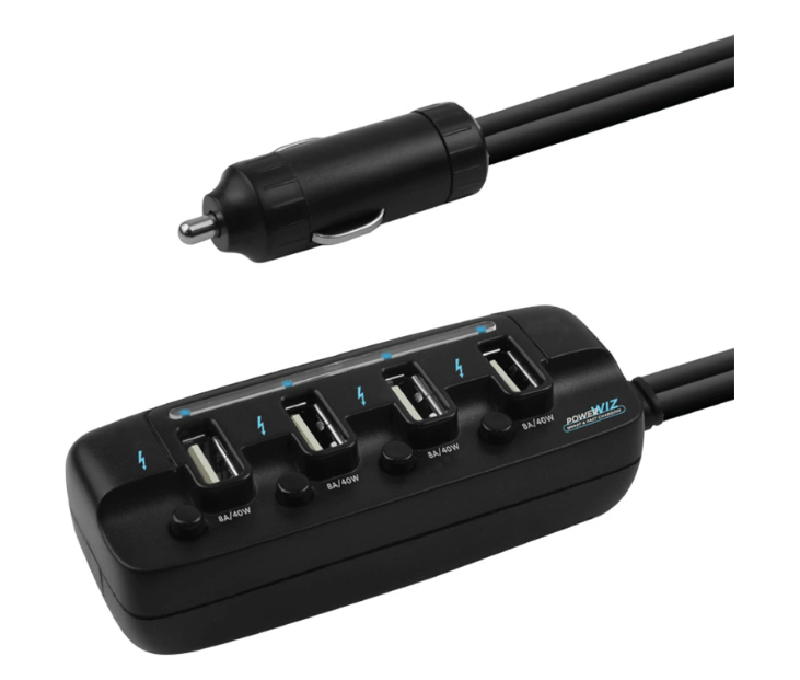 mbeat 4-Port 40W rapid car charger with ON/OFF switches via Cigarette Lighter