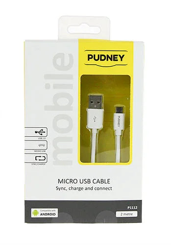 Pudney Usb A Plug To Micro Usb Plug 2 Metre White - LX2001 - Homewares, Outdoor, Phone Accessories, Cases, Speakers, Headphones + More -