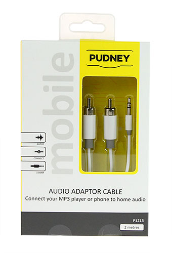 Pudney 3.5Mm Stereo Plug To 2 Rca Plugs 2 Metre White