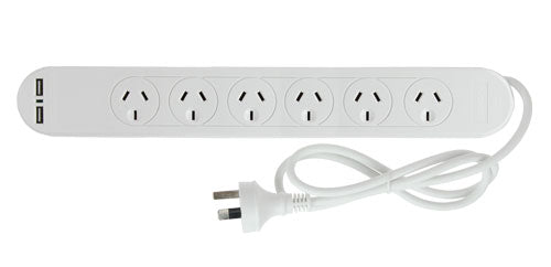Pudney 6 Way Surge Protection With 2 Usb